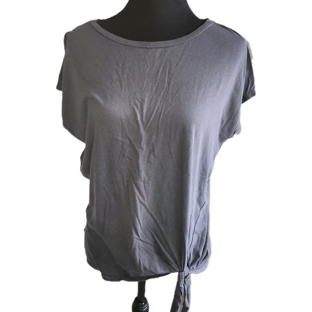 Ann Taylor LOFT Women's Charcoal‎ Gray T-Shirt With Tie Waist Sz L 100% Cotton